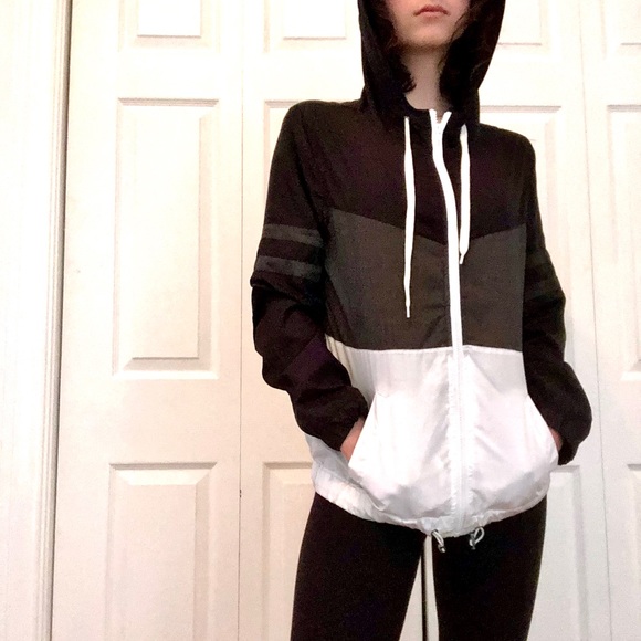 Black/Grey/White Hooded Windbreaker - Picture 2 of 3
